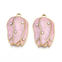 Розовый Ионное покрытие (ip) 304 подвески из нержавеющей стали с эмалью, с абс пластмассовой имитационной жемчужиной, , реальный 18 k позолоченный, туманная роза, 27.5x17x4 мм, отверстие : 1.8~2 мм