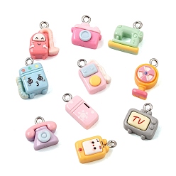 Couleur Mélangete Appareils ménagers kawaii, pendentifs en résine opaque, charme de formes mixtes, avec boucle en fer platine, couleur mixte, 13.5~17.5x7.5~13.5x4.5~6mm, Trou: 2mm