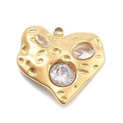 Настоящее золото 18K 304 из нержавеющей стали горный хрусталь подвески, вакуумное покрытие pvd, сердце, реальный 18 k позолоченный, 19.5x20x4 мм, отверстие : 1.6 мм