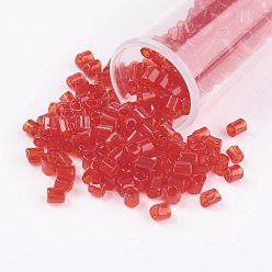 Red 11/0 Two Cut Round Hole Glass Seed Beads, Hexagon, Transparent Colours, Red, 2x2mm, Hole: 0.5mm, about 41000pcs/pound