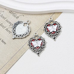 Herz Halloween-Legierung Emaille Anhänger Strass-Einstellungen, Antik Silber Farbe, Herz, 34x26 mm