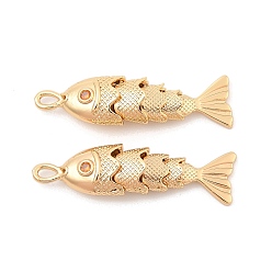 Настоящее золото 18K Латунные микропаве прозрачные подвески с фианитом, без никеля , рыбы прелести, реальный 18 k позолоченный, 33x8.5x6 мм, отверстие : 1.6 мм