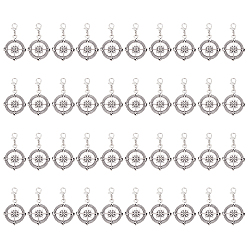 Античный Серебристый & Платиновый 40 шт. подвесные украшения из сплава компаса, Сплав с застежками когтя омара, старинное серебро и платина, 42 мм