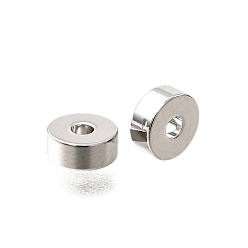 Платина Латунные гладкие бусины, без свинца и без кадмия, стойки покрытие, прочное покрытие, плоско-круглые, платина, 5x2 мм, отверстие : 1.4 мм