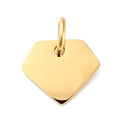 Golden 201 Edelstahl Anhänger, mit Sprungring, diamantförmig, golden, 8x9.5x1 mm, Sprungring: 5x0.8 mm, 3.4 mm Innen Durchmesser