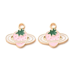 Pink Подвески из эмали и сплава, стойки покрытие, клубника прелести, золотые, розовые, 14.5x17x1.5 мм, отверстие : 2.5 мм