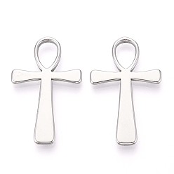 Нержавеющая Сталь Цвет 304 подвески из нержавеющей стали, анкх крест очарование, анти-тускнение, цвет нержавеющей стали, 42x25.5x3 мм, отверстие : 7x11 мм