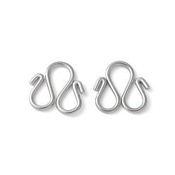 Нержавеющая Сталь Цвет 304 из нержавеющей стали S-крюк пряжки, цвет нержавеющей стали, 11x11.5x1 мм, отверстие : 3x4.5 мм