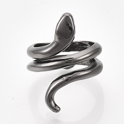 Gunmetal Alloy Cuff Finger Rings, Snake, Gunmetal, Size 5, 15.5mm