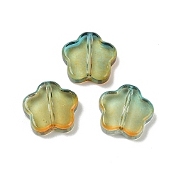 Цвет Оливы Прозрачные стеклянные бусины, звезда, спекающийся лак, оливковый, 14x15x5 мм, отверстие : 1.2 мм