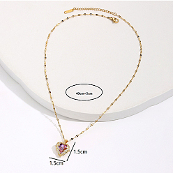 Настоящее золото 18K Ожерелье с подвеской в виде сердца с цирконием и латунными цепочками, реальный 18 k позолоченный, 15.75 дюйм (40 см)