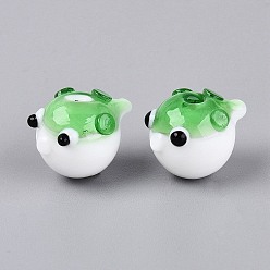 Lime Green Handmade Lampwork Beads, Puffer, Lime Green, 12~14x12~14x16~18mm, Hole: 1.2~1.5mm