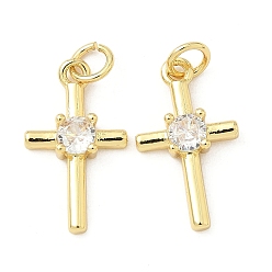 Настоящее золото 18K Латунные микро проложить кубического циркония подвески, крест прелести, долговечный, без кадмия и без свинца, стойки покрытие, с целью перехода в кольце, реальный 18 k позолоченный, 18.5x11x3.5 мм, отверстие : 3.6 мм