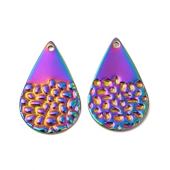 Rainbow Color Ion Plating(IP) 304 Stainless Steel Pendants, Teardop Charms, Rainbow Color, 30x17x1mm, Hole: 1.6mm