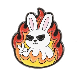 Кролик Эмалевые значки из сплава с изображением пылающих животных, черные застежки для значков на лацканах для рюкзаков и одежды, красочный, кролик, 26x23 мм