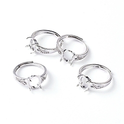 Платина Регулируемая латунные компоненты палец кольцо, 4 настройки кольца зубца когтя, с четким кубического циркония, платина, Размер 7, 17 мм, лоток : 9.5x8 мм