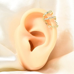 Clear Brass Micro Pave Cubic Zirconia Cuff Earrings for Women, with Chain, Rack Plating, Long-Lasting Plated, Cadmium Free & Lead Free, Real 18K Gold Plated, Clear, 20x13x15mm