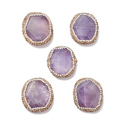 Amethyst Natural Amethyst Beads, with Polymer Clay Rhinestone, Faceted, Nuggets, 29.5~31x26~27x7~9mm, Hole: 1mm