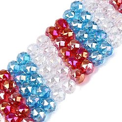 Темно-Голубой Гальванизируйте прозрачное стекло бисер нитей, круглые, с покрытием AB цвета, граненые, глубокое синее небо, 7.5~8x7 мм, отверстие : 1~1.5 мм, около 48~50 шт / нитка, 13.19~14.17 (33.5~36 см)