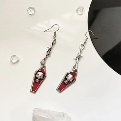 Skull Halloween Alloy Enamel Dangle Earrings for Women, Skull, 60~70mm
