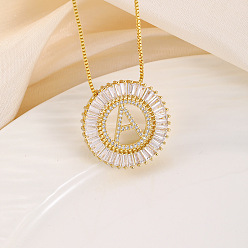 Letter A Кольцо из латуни с прозрачными кубическими цирконами и подвеской в виде буквы, цепочка-коробка, золотые, буква a, 17.72 дюйм (45 см)