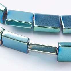 Green Plated PVD Vacuum Plating Electroplate Non-magnetic Synthetic Hematite Beads Strands, Grade A, Rectangle, Green Plated, 8x6x2mm, Hole: 1mm, about 50pcs/strand, 15.7 inch(40cm)