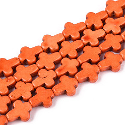 Коралловый Синтетических нитей бирюзовые бусы, окрашенные, крестик, коралл, 10x8.5~9x3.5~4 мм, отверстие : 1.2 мм, около 37 шт / нитка, 14.76 дюйм (37.5 см)