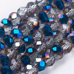 Blue Electroplate Glass Faceted Rondelle Beads Strands, Half Plated, Blue, 3x2mm, Hole: 1mm, about 165~169pcs/strand, 15~16 inch(38~40cm)