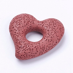 (123L) Белый крем непрозрачный блеск Большие подвески из натуральной лавы, окрашенные, сердце, огнеупорный кирпич, 55x52x13 мм, отверстие : 15.5 мм