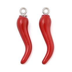 Платина Стойки обшивки сплава эмали подвески, рог изобилия / итальянский рог корничелло амулеты, платина, 30x6.5x6.5 мм, отверстие : 1.8 мм