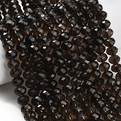 Дымчатый Кварц Природный дымчатый кварц нитей бисера, рондель, граненые, 9.5~10x6.5~7.5 мм, отверстие : 1 мм, около 54~57 шт / нитка, 15.24~15.43'' (38.7~39.2 см)