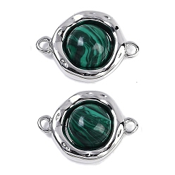Платина Латунные подвески-шармы с плоскими круглыми звеньями из синтетического малахита, платина, 18x13x5.5 мм, отверстие : 1.6 мм