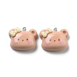 Медведь Непрозрачные подвески смолы, мультфильм прелести, нести с бантом, 19x23x8 мм, отверстие : 2 мм