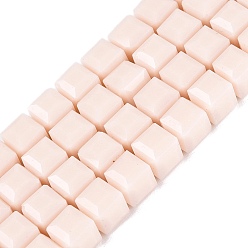 Linen Opaque Glass Beads Strands, Cube, Faceted, Linen, 7x7x6.5~7mm, Hole: 1.2~1.6mm, about 96~101pcs/strand, 25.39~28.54 inch(64.5~72.5cm)