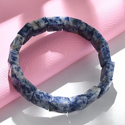 (306FM) Жонкиль матовый с лаймовой подкладкой Квадратные натуральные точечные синие яшмовые бусины эластичные браслеты для женщин и мужчин, внутренний диаметр: 2-1/4~2-3/8 дюйм (5.55~5.95 см)