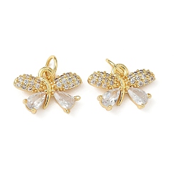 Dragonfly Латунные микро проложить кубического циркония прелести, стойки покрытие, без свинца и без кадмия, долговечный, с целью перехода в кольце, реальный 18 k позолоченный, стрекоза, 10x14x3 мм, отверстие : 3.5 мм