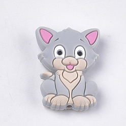 Светло-серый Пищевые экологически чистые силиконовые фокусные шарики, котенок, кошка, светло-серый, 29.5x22x8 мм, отверстие : 2 мм