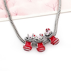 Christmas Socking Европейские бусины из сплава эмали рождественской тематики, большое отверстие шарик, античное серебро, рождественские носки, 12x14.5x8.5 мм, отверстие : 5x4.5 мм