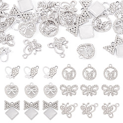 Платина 24шт 6 стили подвески из сплава с кристаллами и стразами, разнообразные, бабочка, платина, 12.5~24x16~19x2~6 мм, отверстие : 1.8~2 мм, 4 шт / стиль