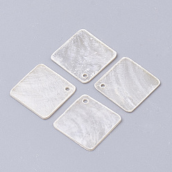 WhiteSmoke Capiz Shell Pendants, Rhombus, WhiteSmoke, 15.5x15.5x0.5~1mm, Hole: 1.2mm