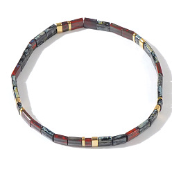 (52) Непрозрачная лаванда Винтажные этнические стеклянные бусины эластичные браслеты для женщин, прямоугольные, разноцветные, внутренний диаметр: 6-1/4 дюйм (16 см) ~ 6-1/2 дюйм (16.5 см)