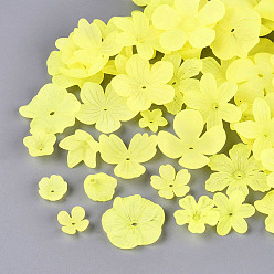 Champagne Yellow Frosted Acrylic Bead Caps, Flower, Champagne Yellow, 9~27x9~28x2.5~14mm, Hole: 1.4~2mm, about 1046pcs/500g