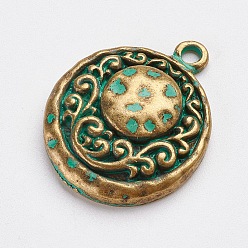 Antique Bronze & Green Patina Tibetan Style Alloy Pendants, Half Round, Antique Bronze & Green Patina, 24x19x5mm, Hole: 2mm