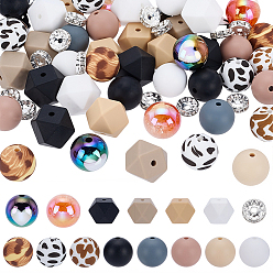 (52) Непрозрачная лаванда Наборы для самостоятельного изготовления, включая силиконовые шарики, акриловые бусины и латунные хрустальные бусины со стразами, разноцветные, 10x4 мм, отверстие : 2 мм