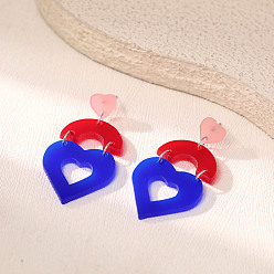 Синий Акриловые серьги-гвоздики в форме сердца, платина, синие, 50x26 мм