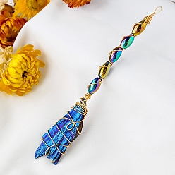 Королевский синий Хэллоуин ведьма украшение метлы, гальванический кварцевый веник из натурального турмалина, целебная каменная палочка для метлы, королевский синий, 120~140 мм