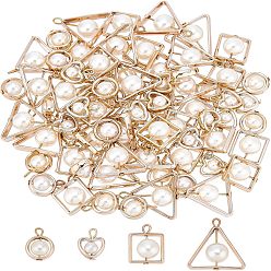 Creamy White 80Pcs 4 Style ABS Plastic Imitation Pearl Pendants, with UV Plating Acrylic Findings, Light Gold, Mixed Shape, Creamy White, 16~26x12~24x6~10mm, Hole: 1.5mm, 20pcs/style