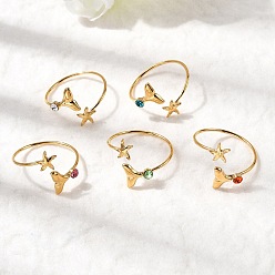 (52) Непрозрачная лаванда 304 нержавеющая сталь со стеклянными открытыми манжетными кольцами, морская звезда и рыбий хвост, ионное покрытие (ip), реальный 18 k позолоченный, разноцветные, внутренний диаметр: 18 мм