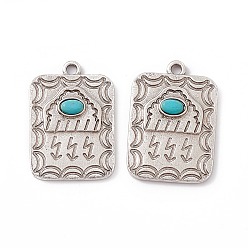 Antique Silver Synthetic Turquoise Pendants, Rectangle Charms with Moon, with Rack Plating Alloy Findings, Antique Silver, 34x23x4mm, Hole: 2.5mm