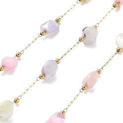 (52) Непрозрачная лаванда Цепи из ракушек и овальных бусин из нержавеющей стали, с 304 цепями из нержавеющей стали, ионное покрытие (ip), пайки, с катушкой, разноцветные, 316 мм